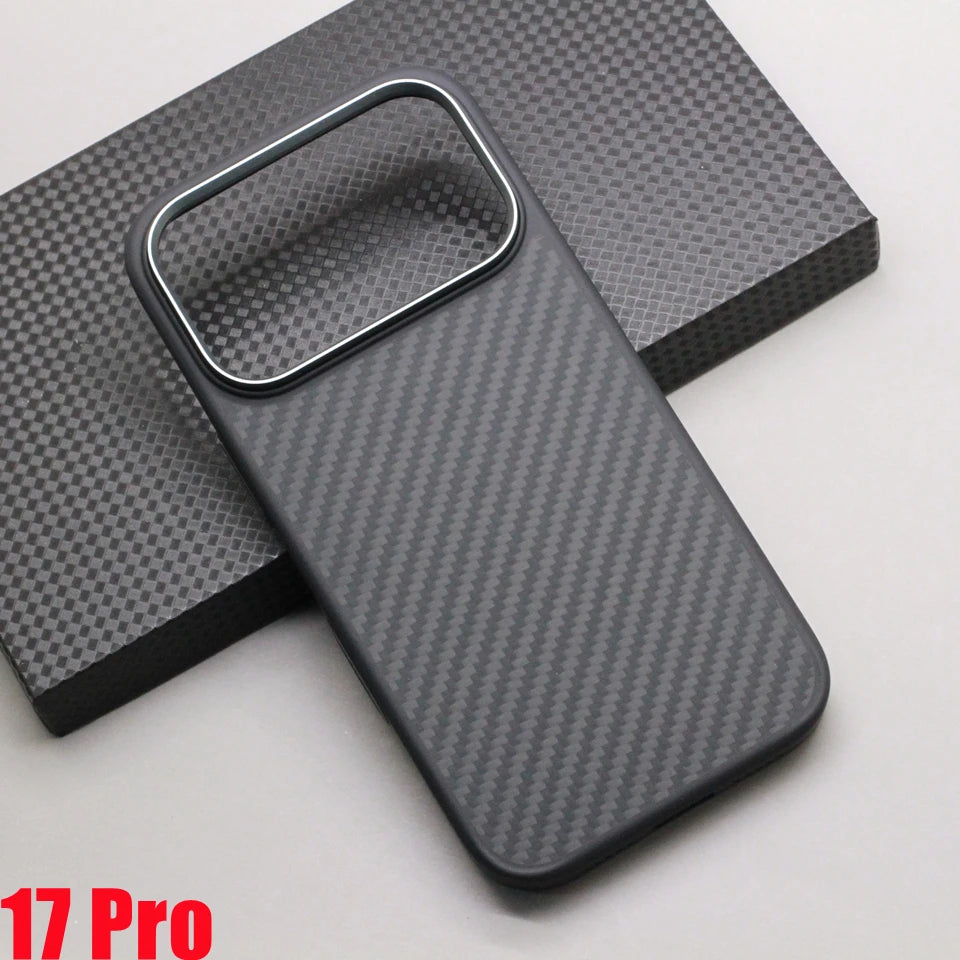 iPhone 17 Series Carbon Fiber MagSafe Case – Kevlar Aramid + Soft TPU Frame